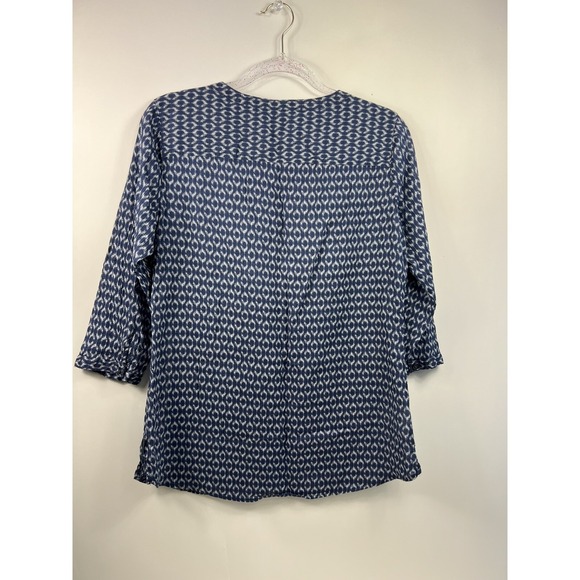 Eddie Bauer Tunic Women's Size M Blue/White Print 3/4 Sleeves 1/4 Button Hi Low - Picture 4 of 10